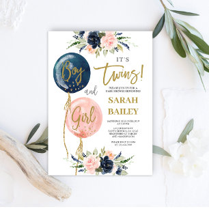 Convite Chá de fraldas gêmeo - Garota e Garota