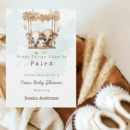 Convite Chá de fraldas Gêmeo Neutro de Gênero do Elefante 