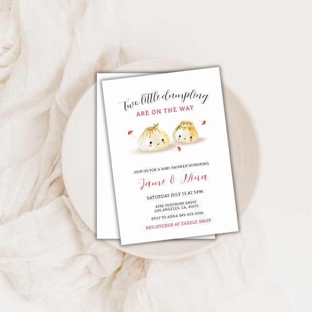 Convite Chá de fraldas Geminado de Cogumelos Bonito (Cute Little Dumpling Mushroom Twin Baby Shower Invitation)