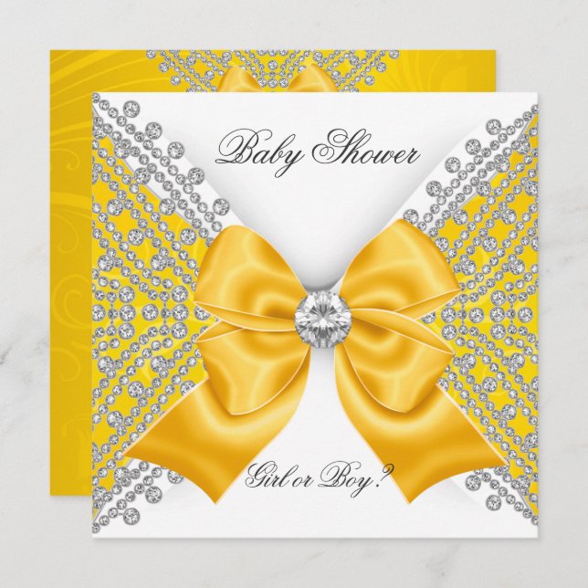 Convite Chá de fraldas Gênero Revelar Amarelo Branco (Frente/Verso)