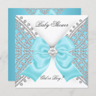 Convite Chá de fraldas Gênero Revelar Azul Teal Branco