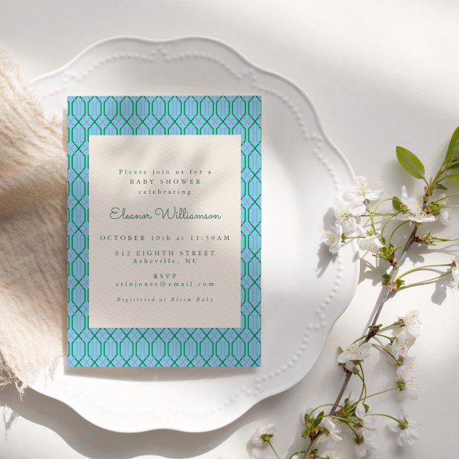 Convite Chá de fraldas Geométrico Azul-Cinzento Azul (Criador carregado)