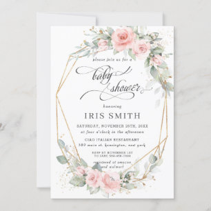Convite Chá de fraldas Geométrico Chic Blush Floral