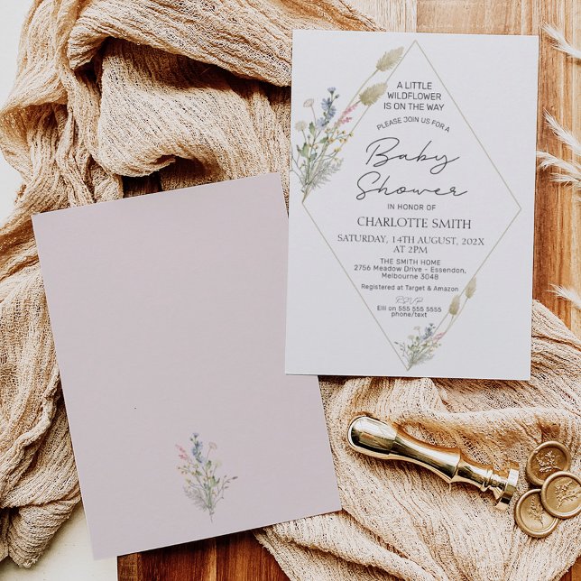 Convite Chá de fraldas geométrico de flor selvagem (Criador carregado)