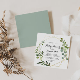 Convite Chá de fraldas geométrico Dourado de caligrafia tr