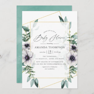 Convite Chá de fraldas Geométrico Pastel Eucalyptus Anemon