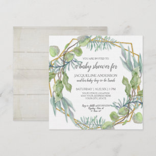 Convite Chá de fraldas Geométrico Rustic Greenery Waterc