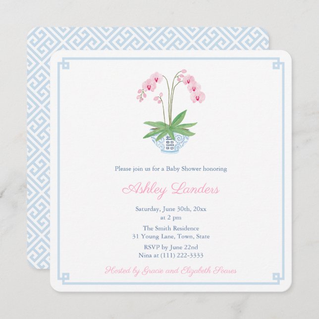 Convite Chá de fraldas Ginger Ginger Ginger Orquídea Azul (Frente/Verso)
