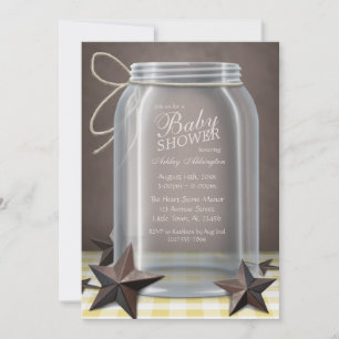 Convite Chá de fraldas Gingham Amarelo Mason Jar Rustic S