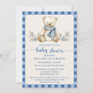 Convite Chá de fraldas Gingham Cute Teddy Beige