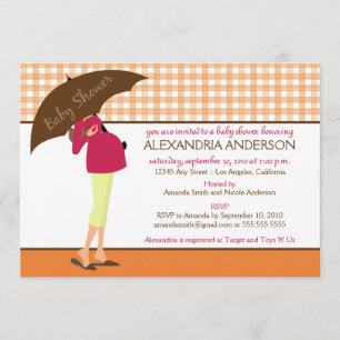 Convite Chá de fraldas Gingham da Mamãe Umbrella Invite 