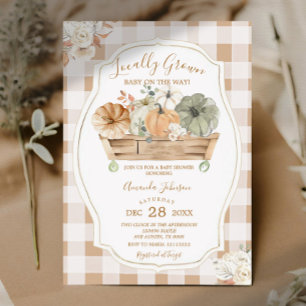 Convite Chá de fraldas Gingham de Abóbora de Queda Local