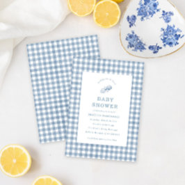 Convite Chá de fraldas Gingham do Clássico Baby Boy Blue R