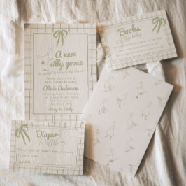 Convite Chá de fraldas Gingham Neutro De Ganso De Bobo Des