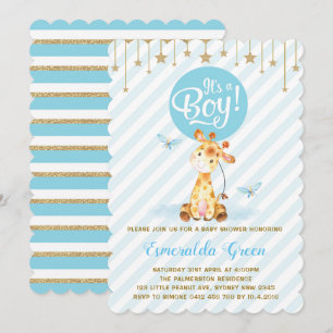 Convite Chá de fraldas Girafa Dourado Azul Twinkle Star I