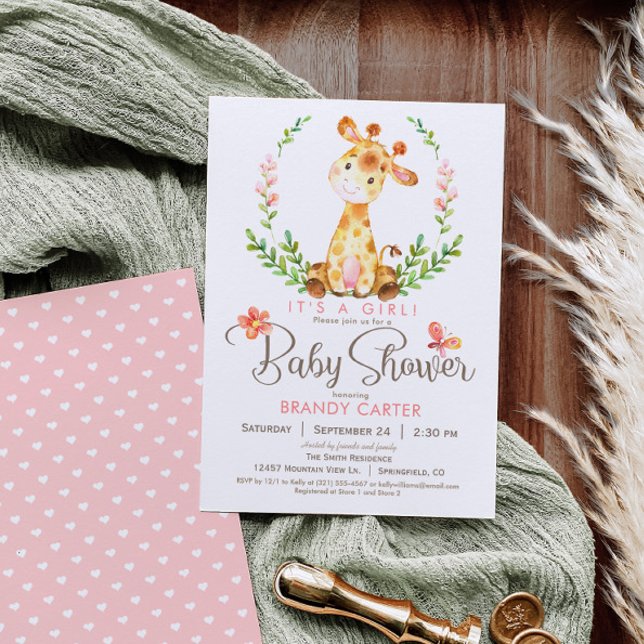 Convite Chá de fraldas Girafa, Menina (Criador carregado)