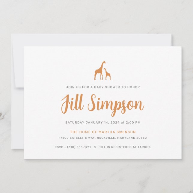 Convite Chá de fraldas Giraffe (Frente)