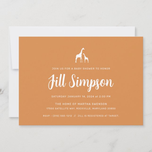 Convite Chá de fraldas Giraffe (Frente)