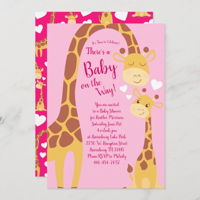 Convite Chá de fraldas Giraffe (Frente/Verso)