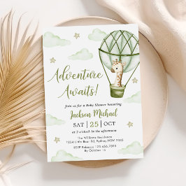 Convite Chá de fraldas Giraffe Hot Air Balloon Green Boy