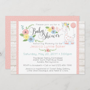 Convite Chá de fraldas Giraffe Madeira Floral e Rústica