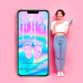 Convite Chá de fraldas Girly Feet Dripe Unicorn Holograph