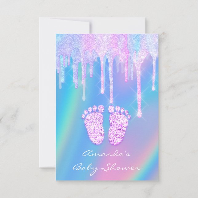 Convite Chá de fraldas Girly Feet Holograph Unicorn Pé Ros (Verso)