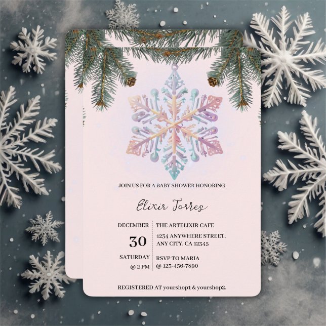 Convite Chá de fraldas giro moderno de inverno Flocos de n (Criador carregado)