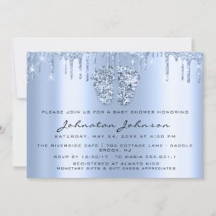 Convite Chá de fraldas Glitter Blue Feet Blue Boy