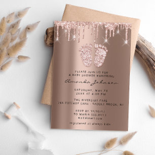 Convite Chá de fraldas Glitter De Pés Glitter Rosa Drive