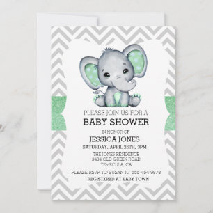 Convite Chá de fraldas Glitter do Elefante Verde