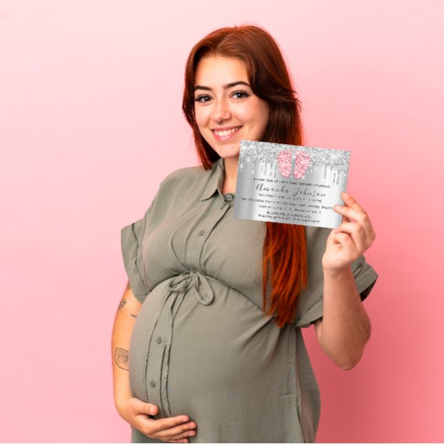 Convite Chá de fraldas Glitter Rosa Pente Cinza Garota (Baby Shower Drips Glitter Pink Feet Gray Boy Girl Invitation)