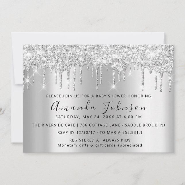 Convite Chá de fraldas Gota Cinza De Pés Brilhantes Garota (Frente)