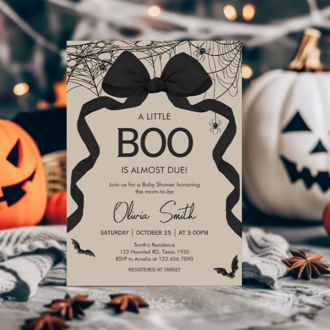 Convite Chá de fraldas Gótico de Pequeno Boo (Gothic Spooky Little Boo Coquette Baby Shower Invitation
)