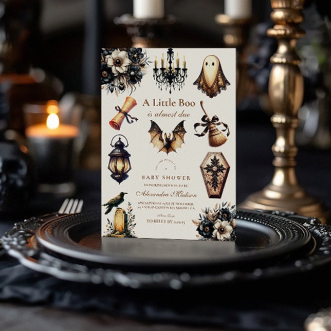 Convite Chá de fraldas Gótico do Halloween Pequeno Boo (Criador carregado)