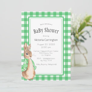 Convite Chá de fraldas Green Gingham Peter Rabbit