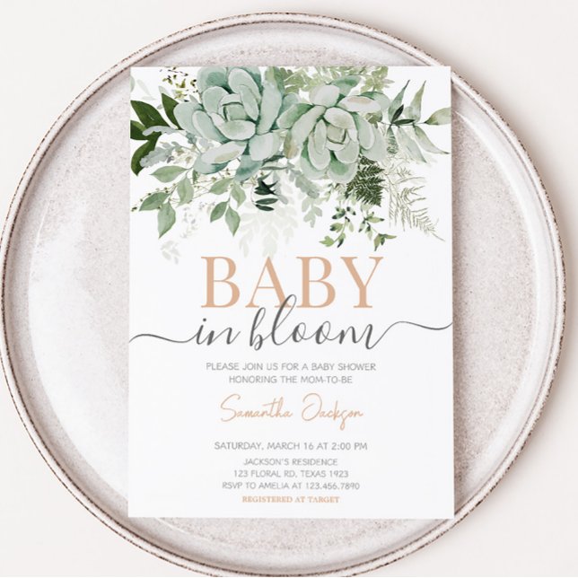 Convite Chá de fraldas Greenerent Succulents (Succulent Gender Neutral Baby Shower Invitation)