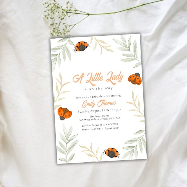 Convite Chá de fraldas Greenerescente de Ladybug (Fall Little Ladybug Greenery Baby Shower Invitation)