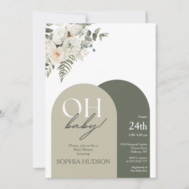 Convite Chá de fraldas Greenery Boho (Frente)