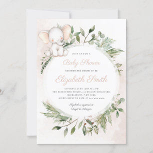 Convite Chá de fraldas Greenery de Elefante de Pamendoim