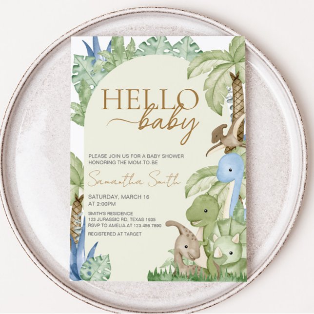 Convite Chá de fraldas Greenery Dinossaur (Boho Dinosaur Baby Shower Invitation)
