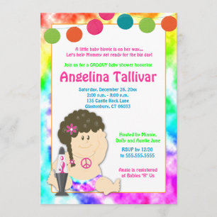 Convite Chá de fraldas Groovy do Hippie 60s 70s do bebê