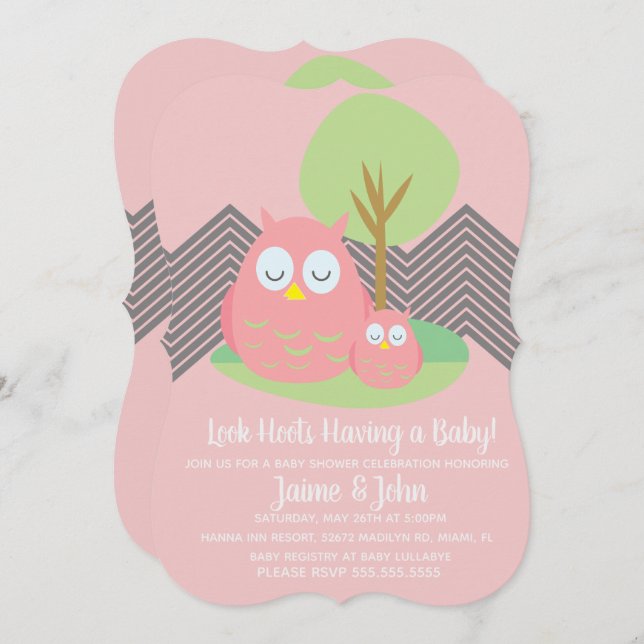 Convite Chá de fraldas Hoot Chevron Moderno (Frente/Verso)