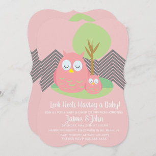 Convite Chá de fraldas Hoot Chevron Moderno