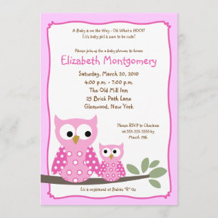 Convite Chá de fraldas HOOT OWLS PINK Girl 5x7