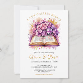 Convite Chá de fraldas Hydrangea "Começa Um Novo Capítulo"