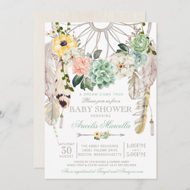 Convite Chá de fraldas ideal de Boho do coletor dos (Frente/Verso)