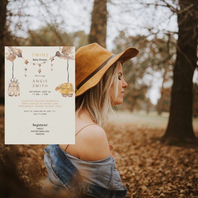 Convite Chá de fraldas II de Garotos e Raparigas Gêmeos Bo (Criador carregado)