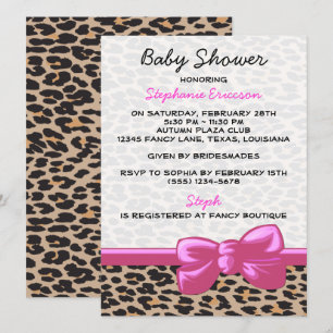 Convite Chá de fraldas - Impressão Animal, Leopardo - Pr