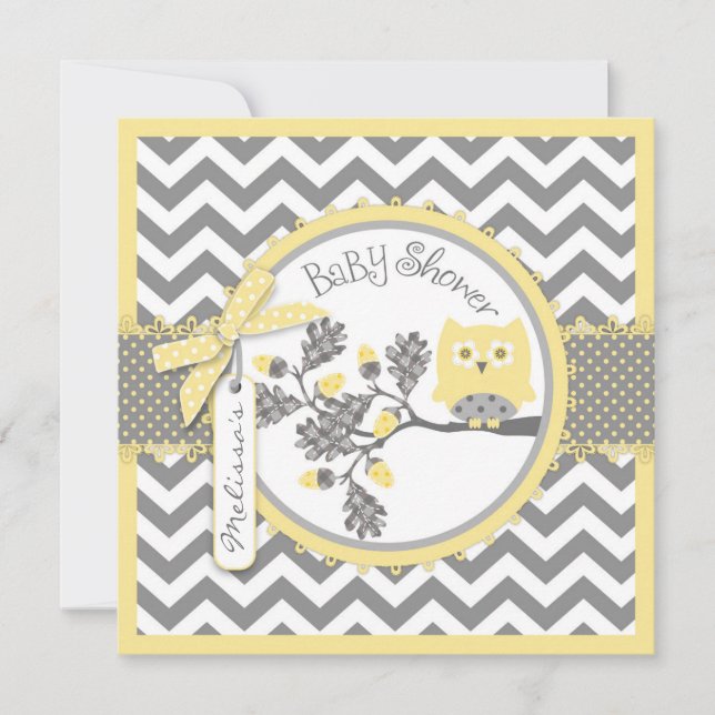 Convite Chá de fraldas Impressão Baby Boy Owl Chevron (Frente)